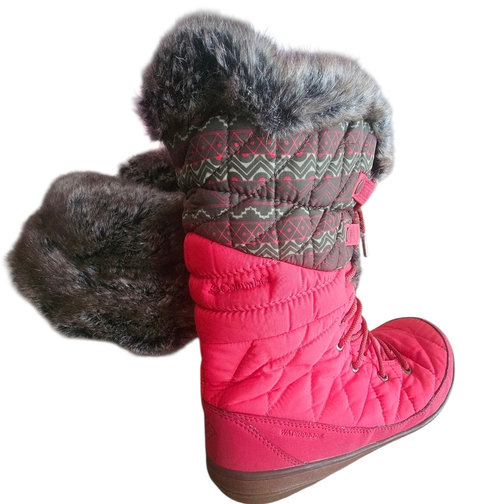 💦Columbia Red Quilted Waterproof💦 Winter Boots | Omni Grip & Faux Fur | Sz: 12 - Picture 5 of 14